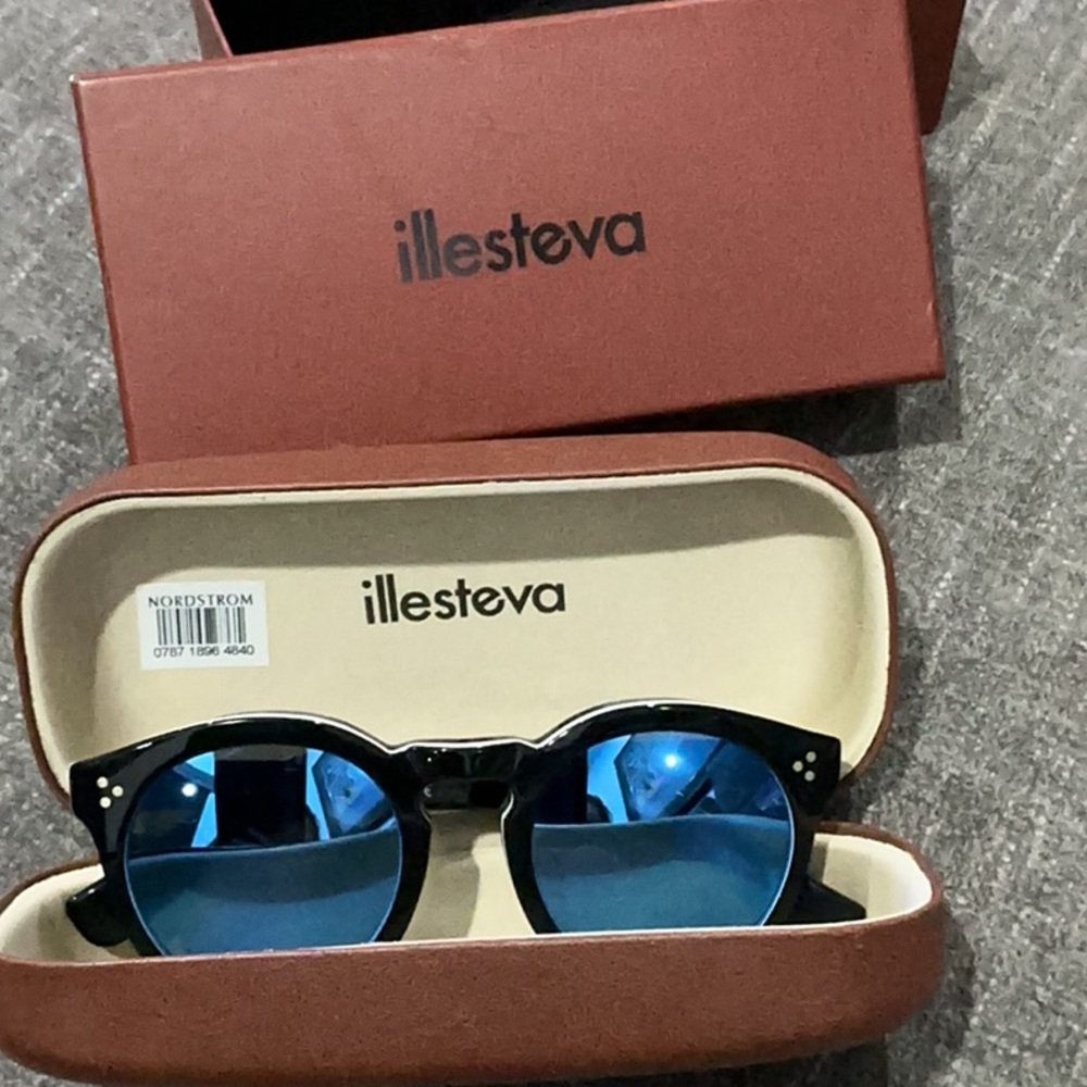 Illesteva Black Frame Sunglasses with Blue Lenses